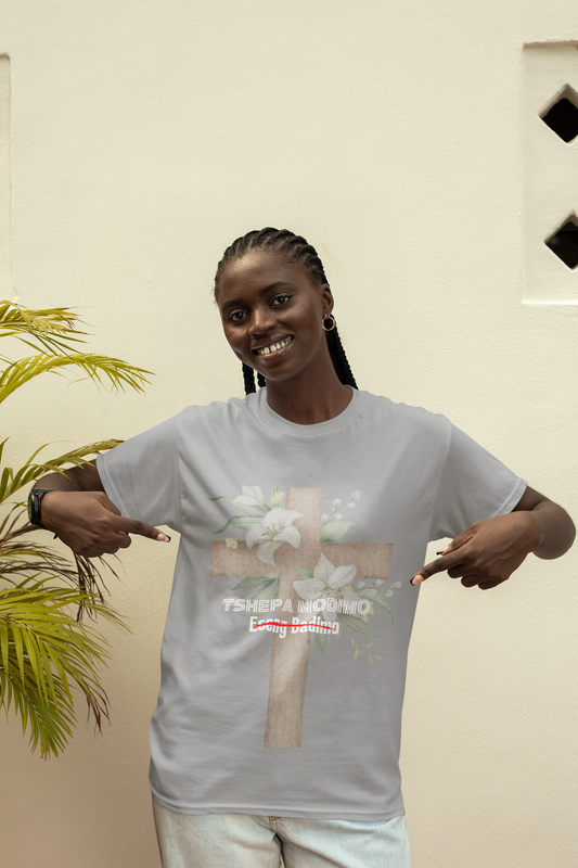 Sesotho Faith Tee – “Tshepa Modimo Eseng Badimo” | Heavyweight Cotton T-Shirt (Light Grey)