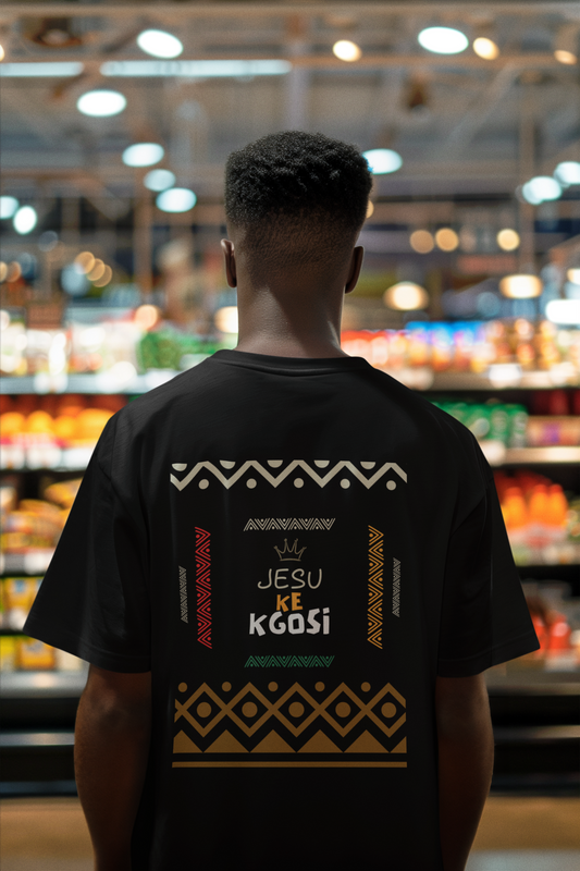 Setswana Faith Tee – “Jesu ke Kgosi” | Heavyweight Cotton T-Shirt (Black, Back Print)