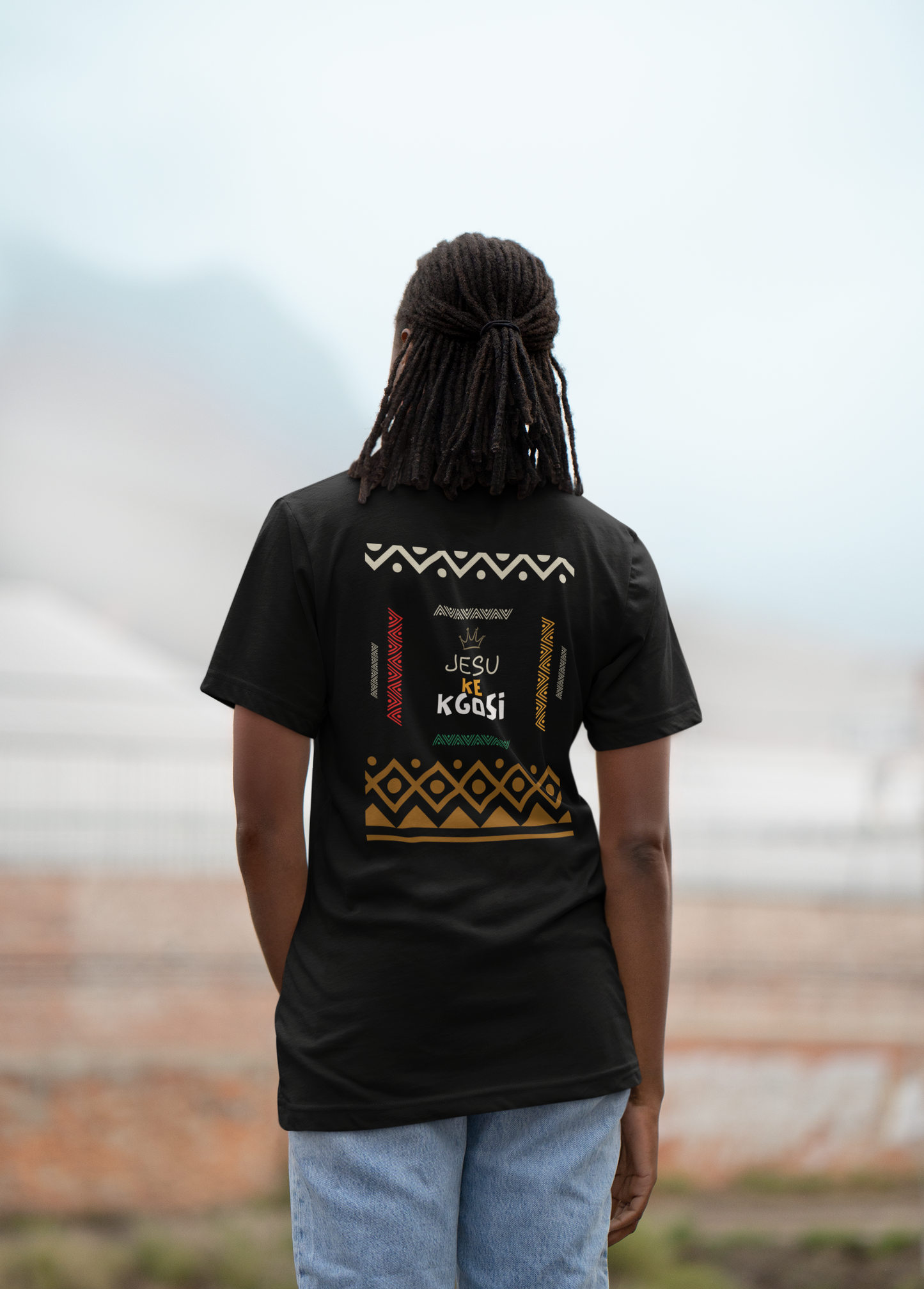 Setswana Faith Tee – “Jesu ke Kgosi” | Heavyweight Cotton T-Shirt (Black, Back Print)