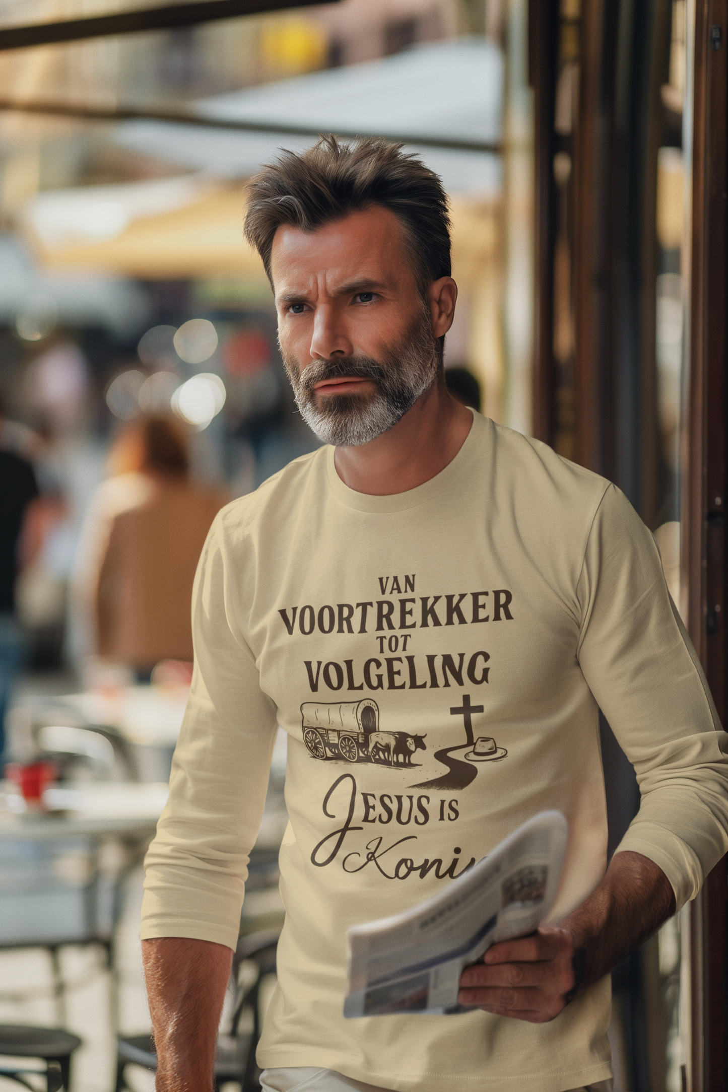 “Van Voortrekker tot Volgeling – Jesus is Koning” | Long Sleeve Unisex Heavyweight Tee (Stone Earth)