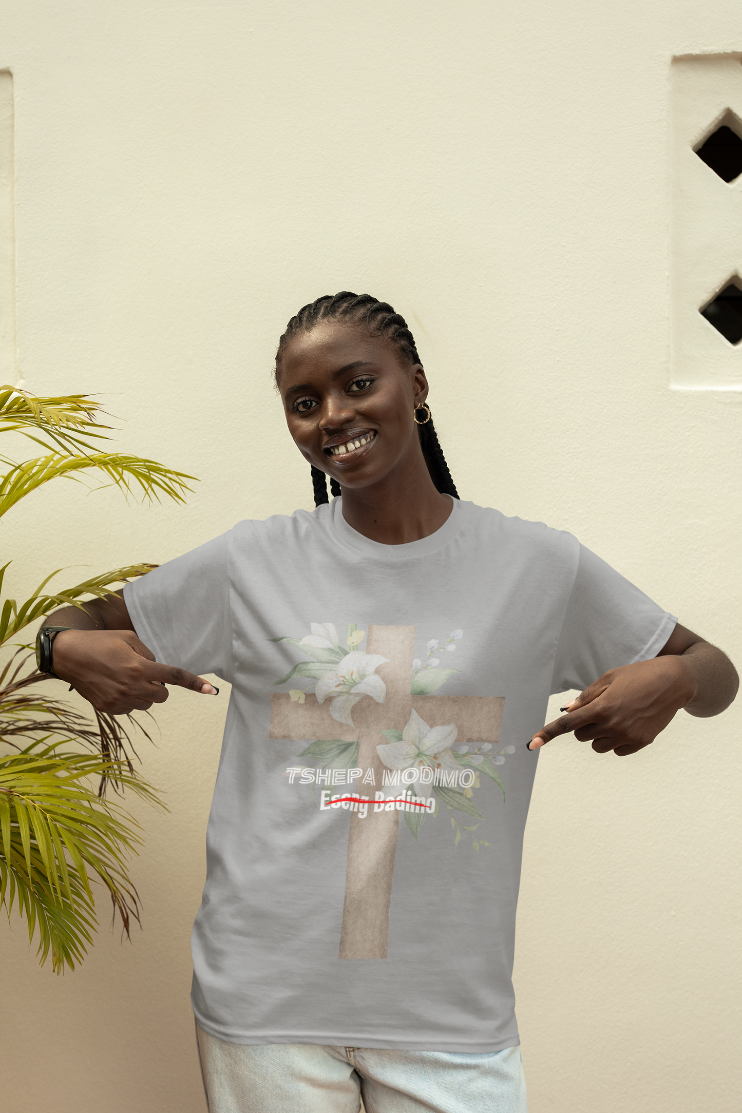 Sesotho Faith Tee – “Tshepa Modimo Eseng Badimo” | Heavyweight Cotton T-Shirt (Light Grey)